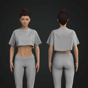 Ladies Crew Neck Super Crop Tee W/Patch Pocket