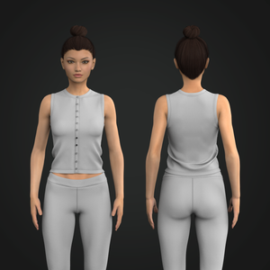 Ladies Crew Neckline Buttoned Up Ribbed Tank Top Tech Pack