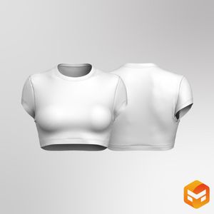 Ladies Crew Neckline Cap Sleeve Fitted Crop Tee - 3D Garment