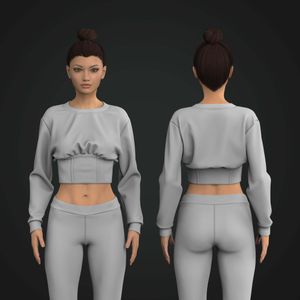 Ladies Crew Neckline Corset Style Relaxed Crop Sweatshirt Tech Pack