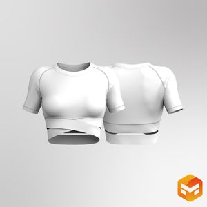 Ladies Crew Neckline Cross Criss Waistband Raglan Sleeve Fitted Crop Tee 3D Garment