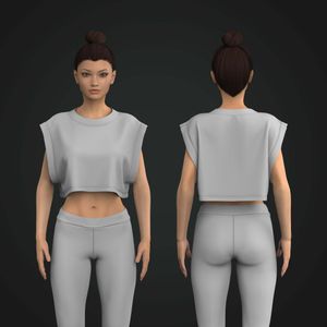 Ladies Crew Neckline Dropped Armhole Crop Top Tech Pack