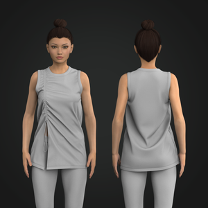 Ladies Crew Neckline Front Ruching Relaxed Tank Top Tech Pack