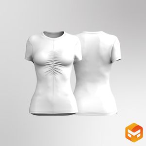 Ladies Crew Neckline Front Ruching Short Sleeve Tee 3D Garment