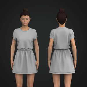 Ladies Crew Neckline Gathered Waist Short Dress Tech Pack