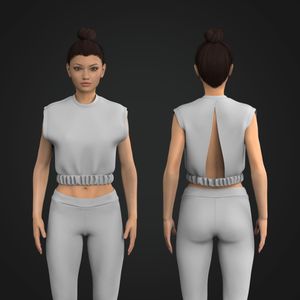 Ladies Crew Neckline Open Back Elasticated Bottom Crop Top Tech Pack