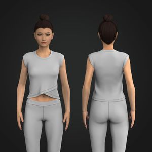 Ladies Crew Neckline Overlapping Front Extended Sleeve Top Tech Pack