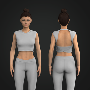 Ladies Crew Neckline Overlapping Open Back Crop Top Tech Pack
