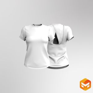 Ladies Crew Neckline Overlapping Open Back Short Sleeve Tee 3D Garment