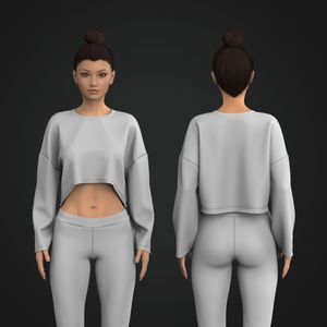 Ladies Crew Neckline Oversized Knuckle Length Crop Top Tech Pack
