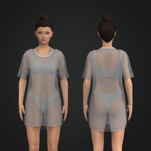 Ladies Crew Neckline Relaxed Mesh Cover Up Dress Tech Pack