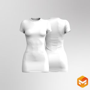 Ladies Crew Neckline Short Sleeve Fitted Dress 3D Garment