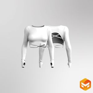 Ladies Crew Neckline Strappy Back Runner Sleeve Crop Top 3D Garment