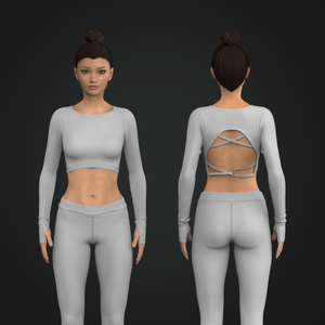 Ladies Crew Neckline Strappy Back Runner Sleeve Crop Top Tech Pack