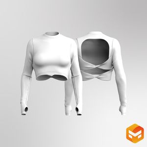 Ladies Crew Neckline Twisted Back Cut Out Runner Sleeve Crop Top 3D Garment
