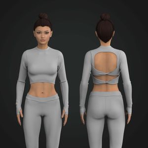 Ladies Crew Neckline Twisted Back Cut Out Runner Sleeve Crop Top Tech Pack