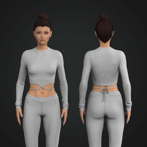 Ladies Crew Neckline Waist Tie Long Sleeve Tee Tech Pack