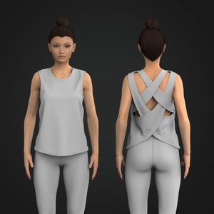 Ladies Criss Cross Back Cut Out Full Length Relaxed Tank Top Tech Pack