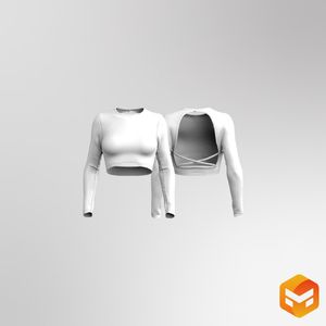Ladies Criss Cross Open Back Long Sleeve Crop Top 3D Garment