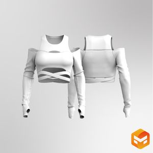 Ladies Criss Cross Waistband Runner Sleeve Crop Top 3D Garment