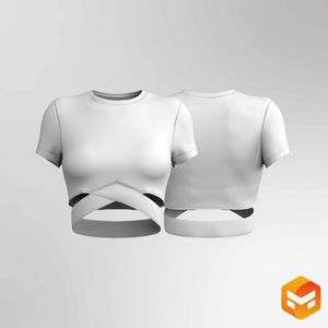 Ladies Criss Cross Waistband Short Sleeve Crop Tee - 3D Garment
