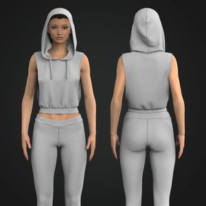 Ladies Crop Dropped Armhole Sleeves Hoodie Tech Pack