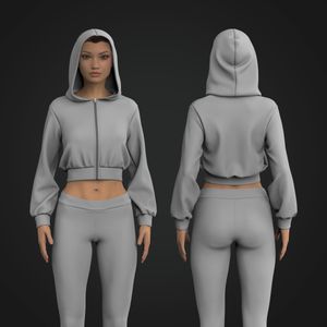 Ladies Crop Zip Up Relaxed Hoodie Tech Pack