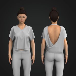 Ladies Cross Over Backless Batwing Sleeve Crop Tee Tech Pack