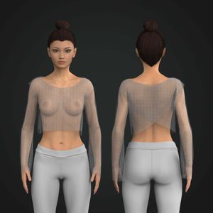 Ladies Cross Over Flared Sleeve Knitted Crop Top Tech Pack