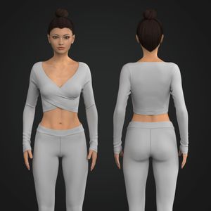 Ladies Cross Over Long Sleeve Fitted Crop Top Tech Pack