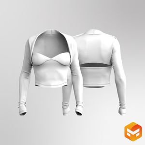 Ladies Cross Over Neckline Scallop Bottom Long Sleeve Top 3D Garment