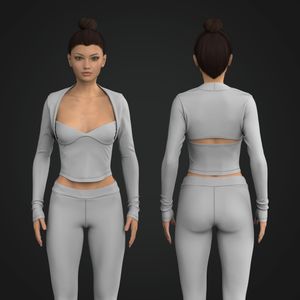 Ladies Cross Over Neckline Scallop Bottom Long Sleeve Top Tech Pack