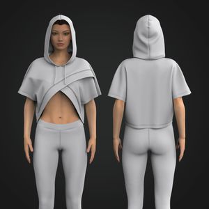 Ladies Cross Over Short Sleeve Crop Hoodie Tech Pack