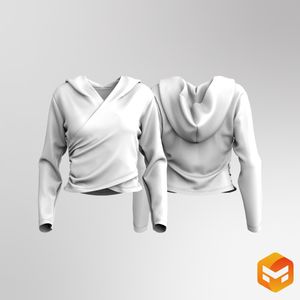 Ladies Cross Over Side Ruching Crop Hoodie 3D Garment
