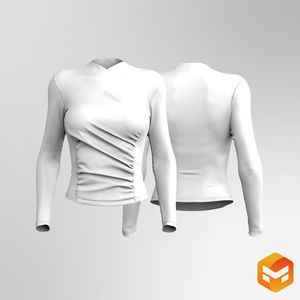 Ladies Cross Over V-Shaped Neckline Ruched Long Sleeve Top 3D Garment