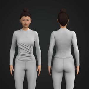 Ladies Cross Over V-Shaped Neckline Ruched Long Sleeve Top Tech Pack