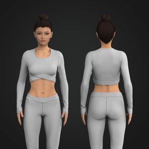 Ladies Cross Over Waistband Runner Sleeve Crop Top Tech Pack