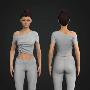 Ladies Cut Out Shoulder Ruched Drawstring Crop Top Tech Pack