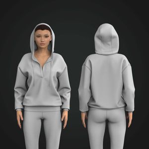 Ladies Deep V-Shaped Neckline Drop Shoulder Hoodie Tech Pack