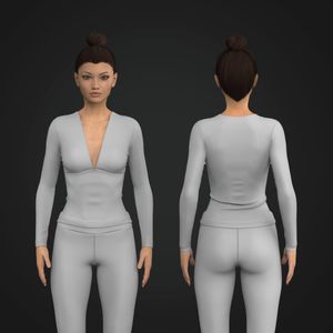 Ladies Deep V-Shaped Neckline Long Sleeve Top Tech Pack