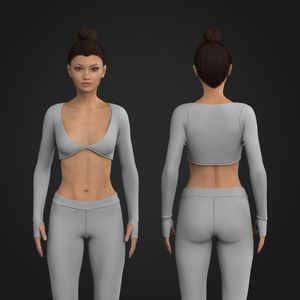 Ladies Deep V-Shaped Neckline Runner Sleeve Crop Top Tech Pack