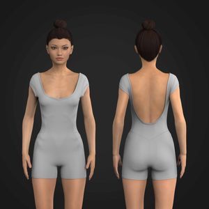 Ladies Diamond Neckline Cap Sleeve Open Back Bodysuit Tech Pack