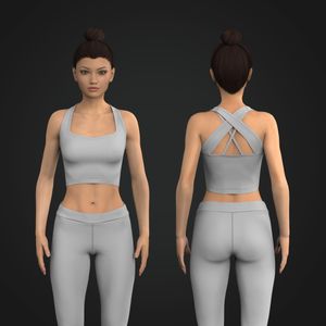 Ladies Diamond Neckline Criss Cross Strappy Back Crop Bra Tech Pack