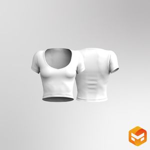 Ladies Diamond Neckline Fitted Crop Tee 3D Garment