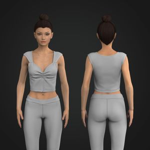 Ladies Diamond Neckline Front Ruched Split Hem Crop Tee