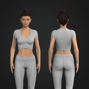 Ladies Diamond Neckline Front Ruching Cap Sleeve Crop Top Tech Pack