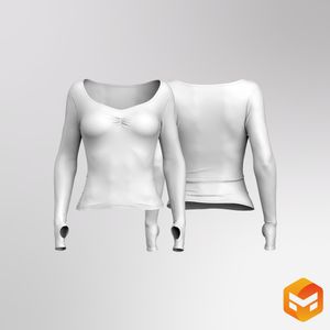 Ladies Diamond Neckline Front Ruching Runner Sleeve Tee 3D Garment