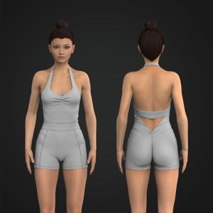 Ladies Diamond Neckline Open Back 4.00 Inch Inseam Jumpsuit Tech Pack