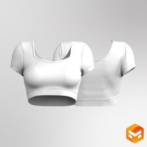 Ladies Diamond Neckline Set In Sleeve Jacquard Crop Top 3D Garment