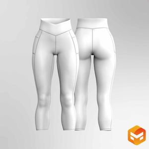 Ladies Double Front V-Shaped Waistband 25.00 Inch Inseam Patch Pocket Leggings - 3D Garment